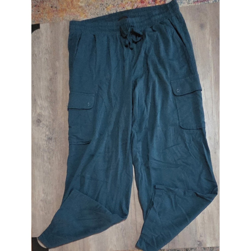 Torrid 0R Wide Leg Cargo Stretchy Pants Deep Teal Green Women Large (12)